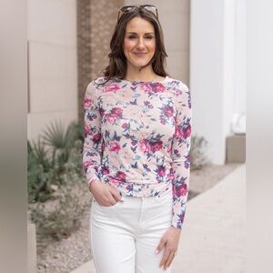 NWT Grace and Lace Scoop Neck Floral Mesh Top in Rose